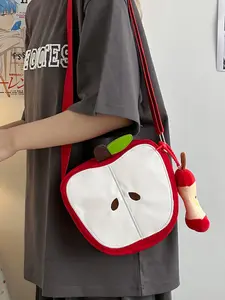 Apple Small Crossbody Shoulder Bag, Casual Trendy Bag, Stylish Crossbody Bag, Cute Cartoon Design, Zipper Closure, Colorblock Zero Wallet, Phone Case, Gift for Girls, Casual Crossbody Bags, Fashionable Crossbody Bag
