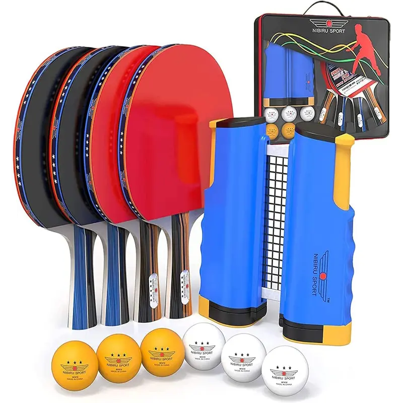 NIBIRU SPORT Professional Ping Pong Paddle Sets - 2 Player or 4 Player Table Tennis Paddles, Retractable Net, Pingpong Balls and Carry Bag Storage Case - Table Tennis Equipment & Ping Pong Accessories