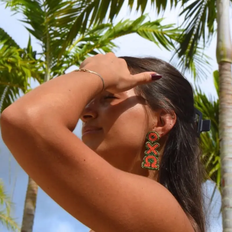 University of Miami - Hand Beaded Earrings - Chi Omega