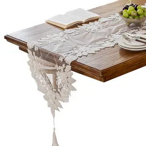 Romantic Lace Atmosphere Hollow Out Beaded Tassel Table Runner European Style Long Tablecloth Dining Table TV Cabinet Decoration