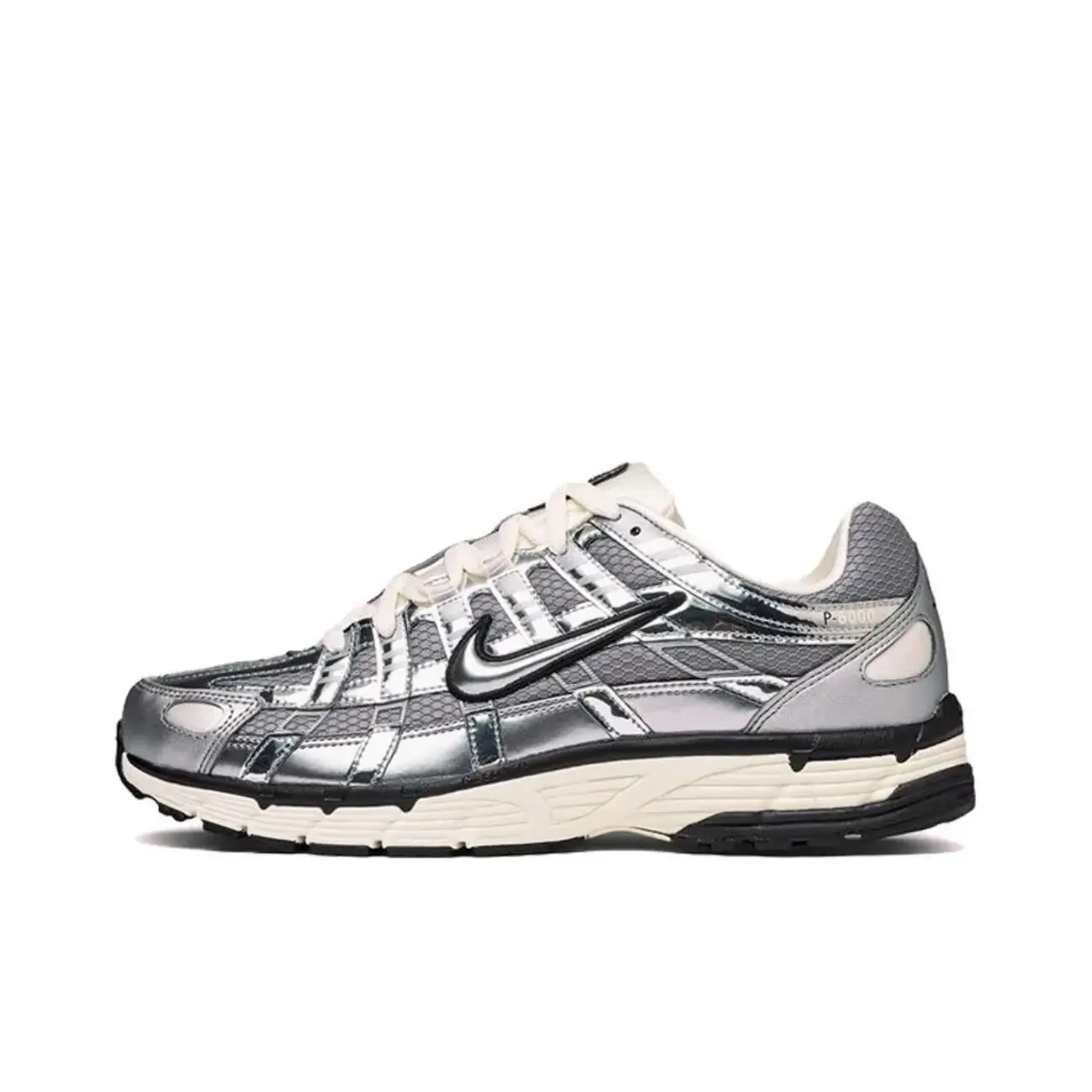 Nike P-6000 'Metallic Silver' Men's Mesh & Metallic Silver Leather Overlays Sneaker - Cushioned Midsole, Chrome Finish, Retro Look, Performance Trainers for Casual Wear, Running