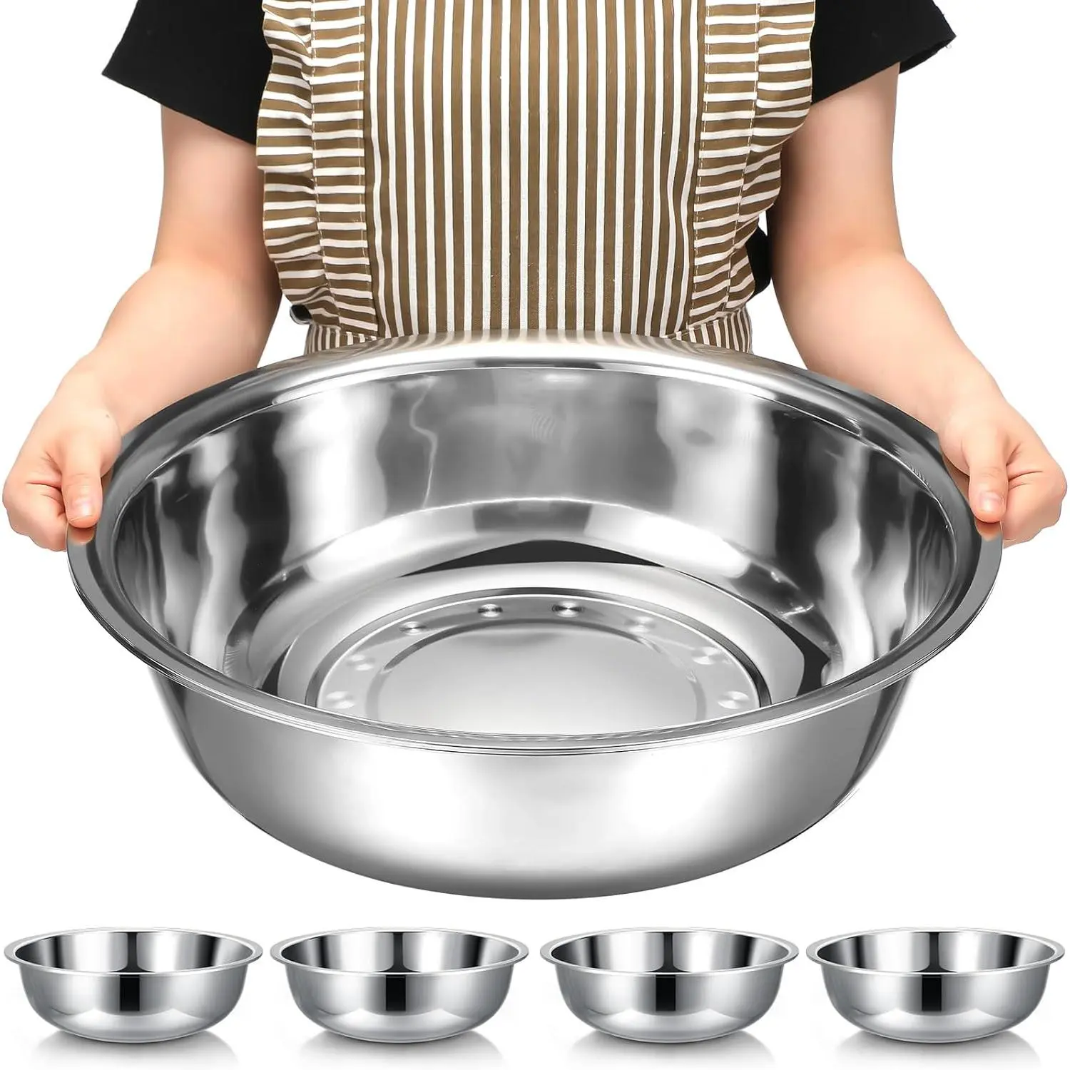Stainless Steel Mixing Bowls (4 Pcs) - Glossy Tableware with Deep Edge, 17.7x5.2 Inches 16 Qt Extra Large Serving Basin, Easy Care, Dishwasher Safe for Home Baking, Family Dinners
