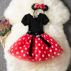 2-6Years Baby Girls Cosplay Cartoon Costume Kids Summer Short Sleeve Polka Dot Princess Dress Up Children Birthday Party Clothing