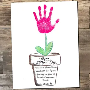 Creative DIY Handprint Mother's Day Cards, Handprint to Flower Pot Design, Includes Heartfelt English Message, Perfect for Family/school Events, Mothers Day Cards