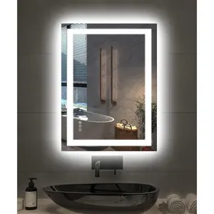 24"X32" LED Bathroom Mirror with Lights, Front Lit and Backlight, Stepless Dimmable, Anti-Fog, Shatter-Proof Tempered Glass, Memory, 3 Colors Lighting Bathroom Mirrors for Vanity