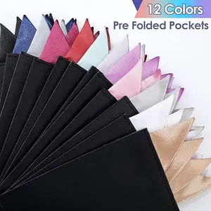 12 pcs Masculine Suit Handkerchief Pre Folded Triangles Pocket Square Handkerchiefs Polyester Pocket Squares for Men Party Fashion Accessories
