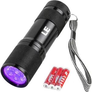 Portable 395nm UV Black Light Flashlight - Aluminum Alloy IPX4 Waterproof UV Detector with Included AAA Batteries for Invisible Ink, Pet Urine Stains