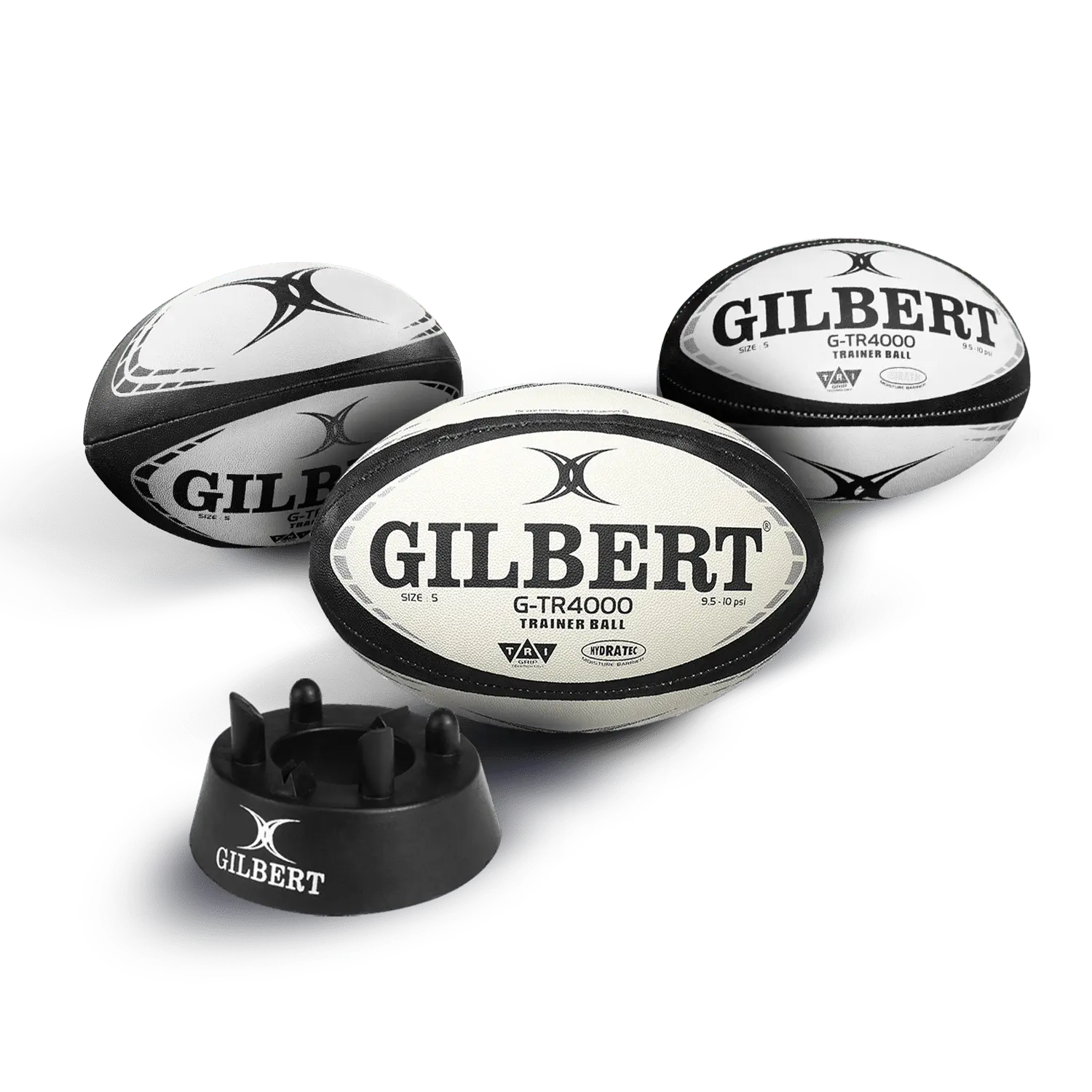 Gilbert G-TR4000 Black Training Ball Set: - 3 Size 5 Balls + Kicking Tee