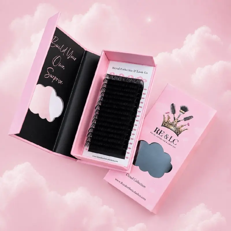 Cashmere Cloud Collection Eyelash Extensions Trays Kit - 0.05 Dia 8-25mm 16 Lines D Curl Lavish Matte Black False Lashes & Adhesives, Soft, Lightweight, Fluffy, Removable, Waterproof, Handcrafted, High Temperature Resistant for Makeup, False Eyelashes & A