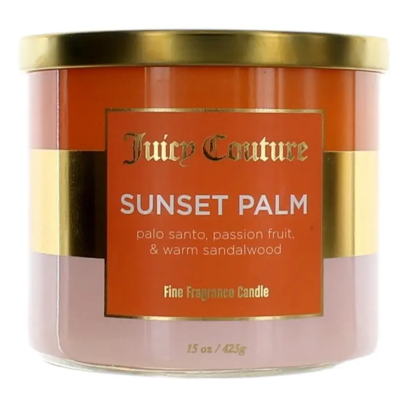 Juicy Couture Decorative 3-Wick Candle, 14.5 oz Soy Wax Blend - Sunset Palm, Peach Aroma, Home Freshener for Relaxation, Decorative Candles