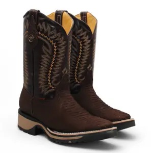 Men’s Square Toe Boots Chocolate Python Print w/ Rubber Sole