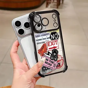 New Electroplated Four-Corner Anti-Drop Phone Case with a Collage of High-Fashion Ticket Stickers And Mixed Patterns for Iphone 17 16 15 14 13 12 11 PRO MAX PLU And Their Plus And Pro Versions. A Perfect Accessory for Cute, Suitable As a Gift for All Four