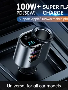 Car Charger Super Fast Charging PD Car Charger Cigarette Lighter Charger One-To-Two Extension Car USB Fast Charge Cell Phone Charger, Model Xinghao Zb127