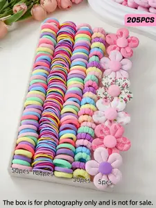 205 pieces - Cute Flower Girls' Hair Accessories Set, including flower hair clips, Barrettes and various hair rings and hair bands, a must-have for creating a sweet and charming daily hairstyle. Essential accessories for girls' daily hair decoration.