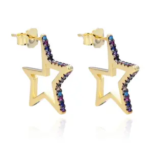 Star-Shaped Multicolor Artificial Zirconia Stud Earrings, Fashion Costume Jewelry Accessories, Artificial Zirconia Earrings