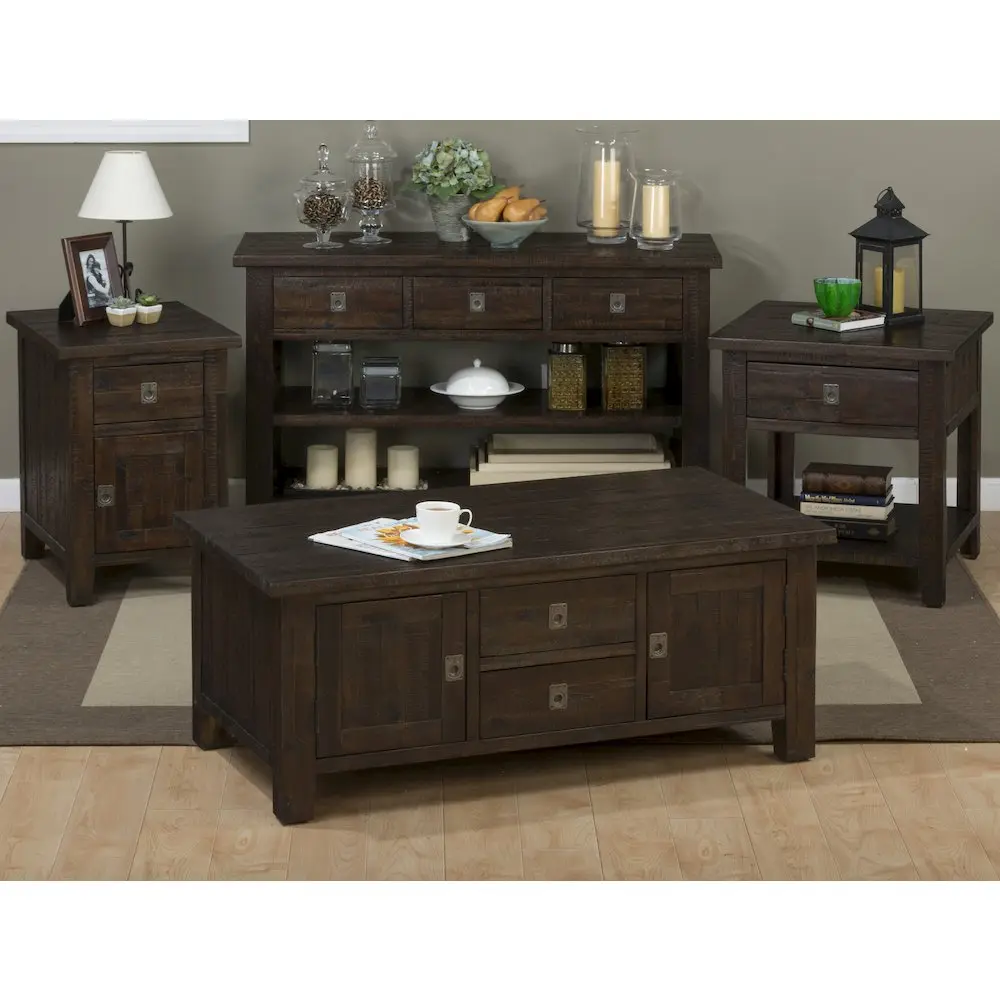 Rustic Style Distressed Finish Acacia Wood Square End Table - Natural Grain Indoor Side Table for Living Room, Side Tables