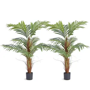 VEVOR Artificial Palm Tree, TikTokShopBlackFriday, 4 FT Tall Faux Plant, Secure PE Material & Anti-Tip Tilt Protection Low-Maintenance Plant, Lifelike Green Fake Tree for Home Office Warehouse Decor Indoor Outdoor