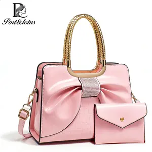Port&Lotus Medium Capacity Crossbody Bags for Women, Cute Shoulder Bags, Trending Purses for 2026, Chic Everyday Bag, Handbags, Purses for Women with Golden Braided Top Handle, Large Bow Decoration & Crocodile Embossed Design