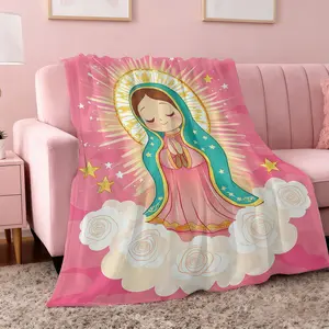 Soft Flannel Throw Blanket Anime Virgin Mary & Our Lady Guadalupe Design Cozy Lightweight Plush Portable Cover For Sofa Warm Gift For Birthday dark Cute Cartoon Highland Cow 6 day star Comfortable girlfriend lola worm
