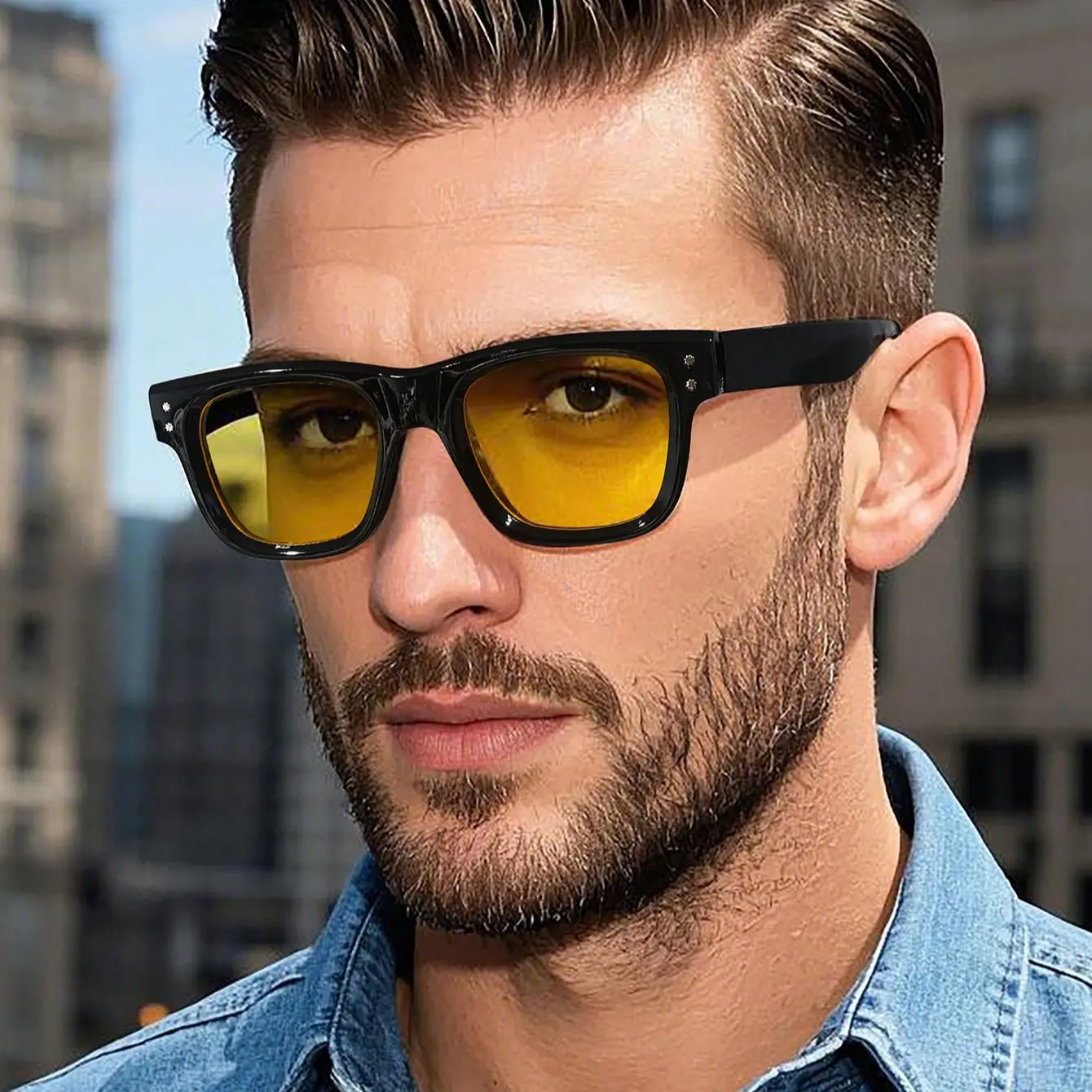 Unisex Retro Look Polarized Sunglasses - TR90 Nylon Full-Rim Rectangular Black Frames, UV-Protective Lenses for Outdoor Drive Fashion Accessory