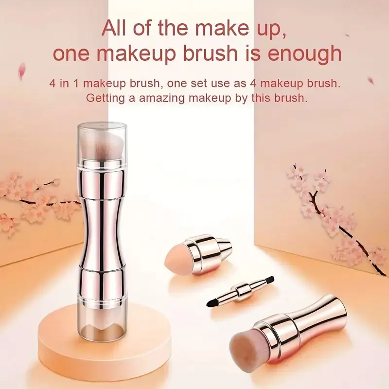 4-In-1 Multifunctional Makeup Brush Set, Face Makeup Brushes, Portable Travel Brushes with Case, Detachable Design, Nylon Bristles, Abs Handle, All Skin Types, Cosmetic Brush Set, Beauty Travel Brush, Cosmetics Brush
