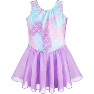 BY-L Girls Gymnastics Leotards with Skirt Ballet Tutu Dance Dress Toddler Kid Flutter Sleeve Mermaid Gymnastic Dancewear 2-11Y