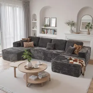【Shipped in 3 packages】Popular No Assembly Needed 132'' U-Shape Oversized Cloud sofa Couch - Corduroy Modular Sectional Sofa with 4 Soft Pillows, Deep Seat Boneless Upholstered Couches for Living Room,sofas para sala