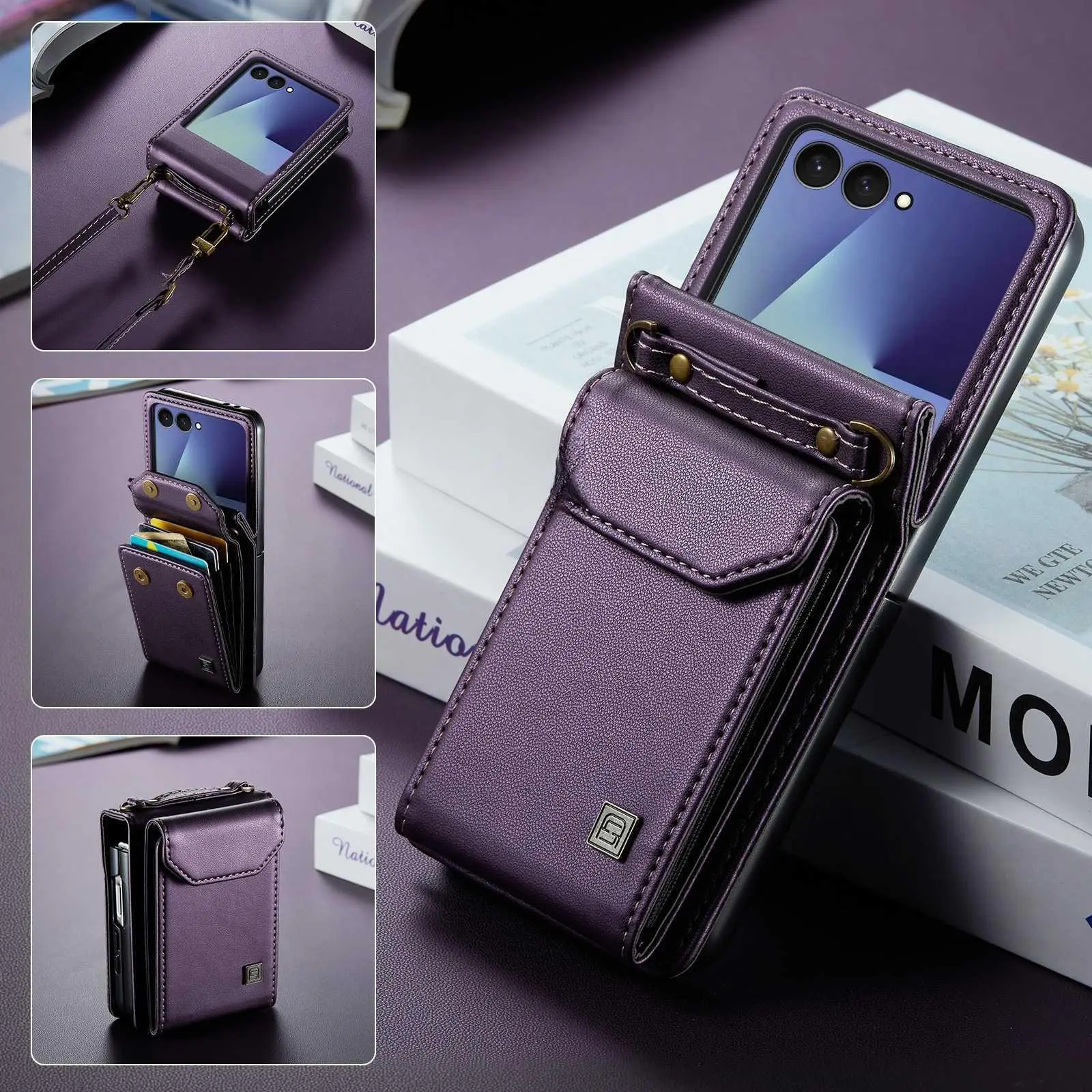 Amazon For Samsung Galaxy Z Flip7 Crossbody Accordion Phone Case For Galaxy Z Flip6 Folding Card Holder Leather Case HNB23