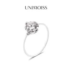 UniMoiss 1-2ct Solitaire Prong Fishing Line Ring Band D Color VVS Moissanite Clear Thread Ring Jewelry Perfect Birthday Dating Engagement Wedding Anniversary Gift
