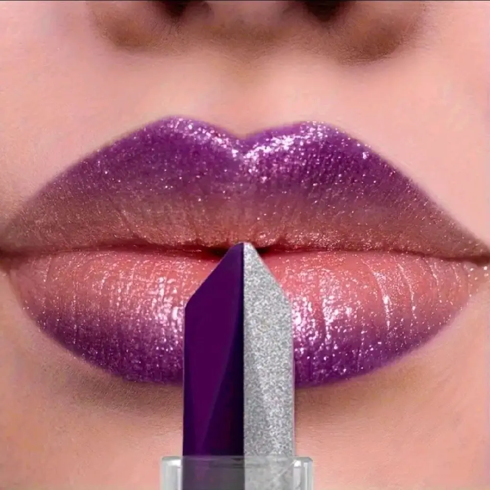 2-Tone Purple Silver Pearlescent Matte Lipstick, Long-Lasting Lip Gloss for Daily Makeup