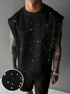 Men's Summer Sleeveless Vest Top, Tank Top, Silver Color Graphic Tee, Casual Fitted Long Shirt, Daily Wear Sporty Versatile Clothing