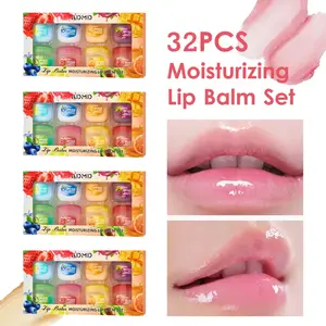 32-piece moisturizing lip balm set, made with natural and organic ingredients, lip balm, moisturizing and soothing, keeps lips hydrated all day, long-lasting effect, lip line Christmas gift, Valentine's Day gift