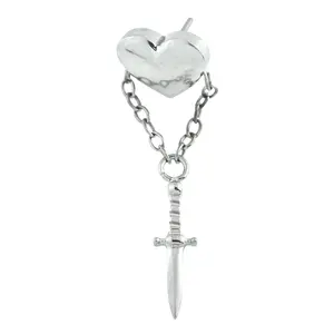 Heart With Dagger Dangle Titanium Threadless Top
