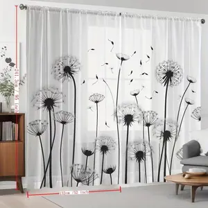 2pc Home Decor Sheer Curtains, Dandelion, Home Decoration Curtain, Draping Window Shades, Suitable for Kitchen Cafe Living Room Balcony Garden Bedroom