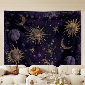 1pc Enchanted Starry Night Polyester Tapestry - Mystical Cosmic Design with Suns, Moons, Stars, Durable Wall Hanging for Bedroom, Office, Decoration, Cool Whimsical Funky Room & Home Decor, Multiple Sizes, Ideal Creative Gift, Room Decor