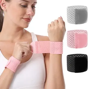 Sports Wristband Adjustable Wrist Supporting Brace Band Injury Wrap Wristband Bandage Strap Gym Wrist Protector in Black Pink Grey Breathable Perforated Material
