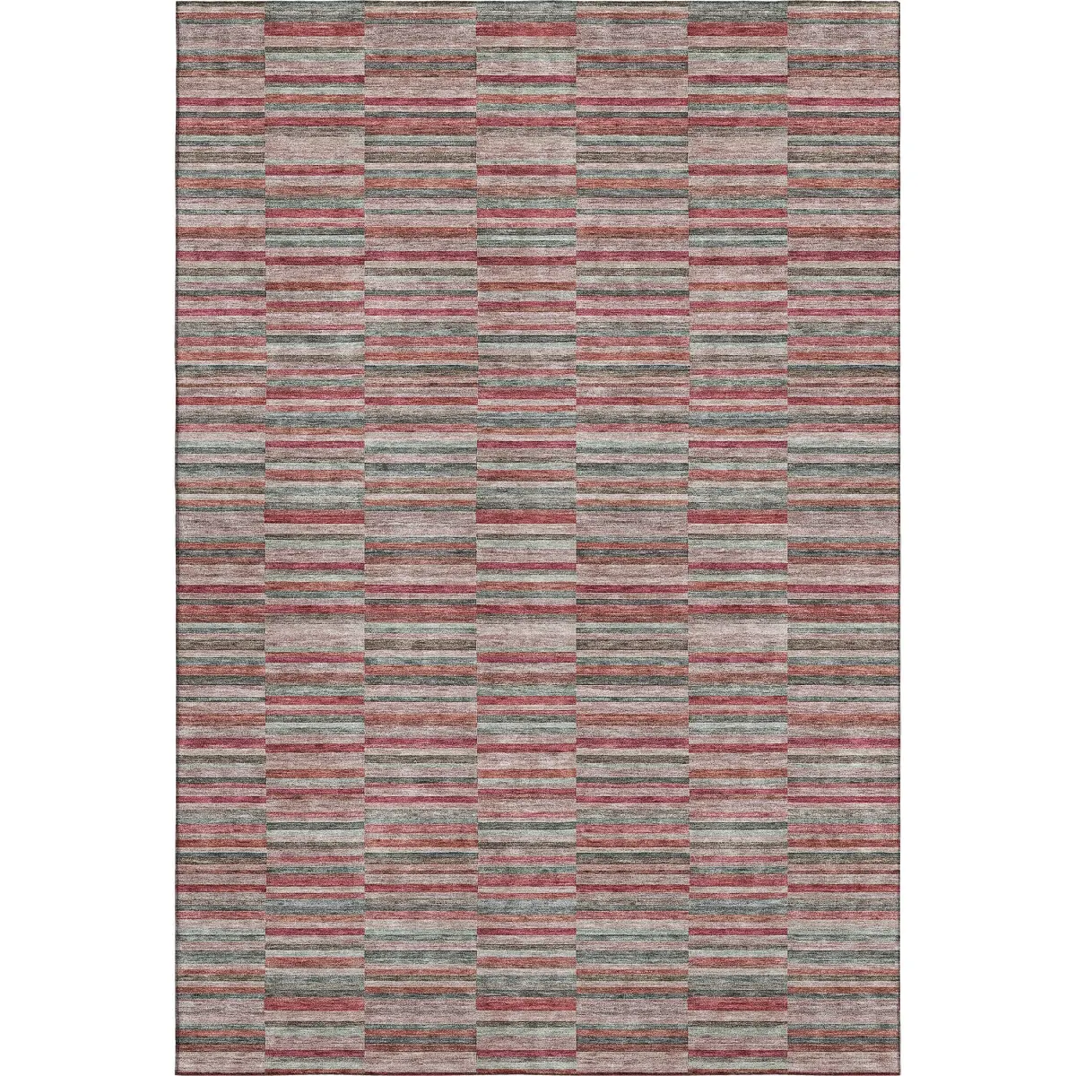 HomeRoots 666289 Strip Area Rug, 5x8 ft. Red Beige & Copper Striped, Machine-Made Rectangle, Washable with UV Protection, Strip Area Rugs