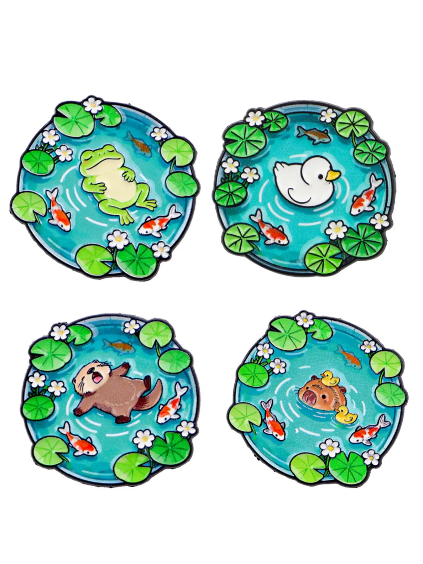 4pcs/set Pond Frog Duck Sea Otter Capybara Enamel Pins, Cute Fun Collectible Animal Design Zinc Alloy Brooches, Perfect for Backpacks, Briefcases, Clothing Accessories