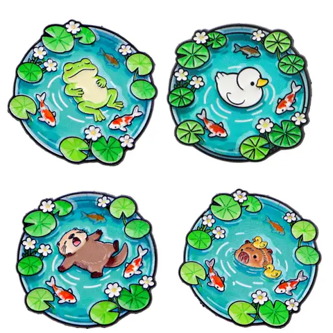 4pcs/set Pond Frog Duck Sea Otter Capybara Enamel Pins, Cute Collectible Animal Design Zinc Alloy Brooches, Perfect for Backpacks, Briefcases, Clothing Accessories, Collectible Item