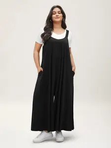 BLOOMCHIC Supersoft Essentials Solid Pocket Adjustable Straps Jumpsuit Fabric Fit Overalls Spring Smooth Medium Silky Sleeveless Womenswear Basic Black Casual Rompers Style Spandex