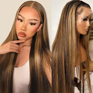 30 Inch Honey Blond Straight HD Lace Front Human Hair Wig 13X6 Highlight Ombre Lace Frontal Wigs Human Hair P4/27 Colored for Women Natural Hairline