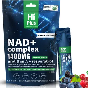 HiPlus NAD+ Complex 1400mg Berry Flavor Drink Extra Strength NMN Alternative Liposomal for Women & Men with Resveratrol CoQ10 PQQ Alpha Lipoic Acid Cell Regenerator 20 Pack Supplement Healthcare tiktokshopspringglowup