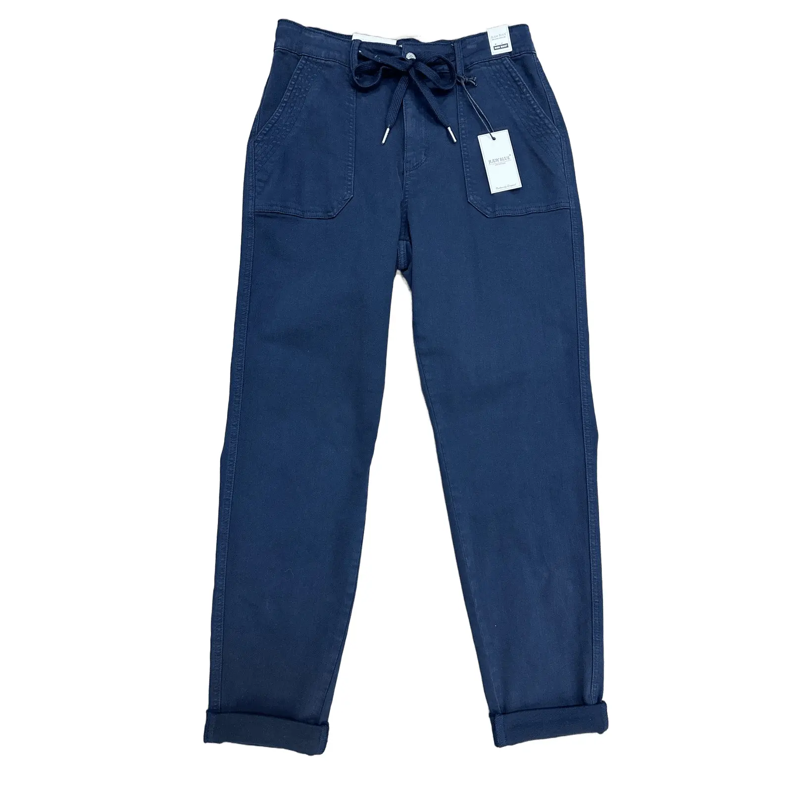 Judy Blue High Waist Garment Dyed Dark Blue Navy Denim Cuffed Jogger Jeans