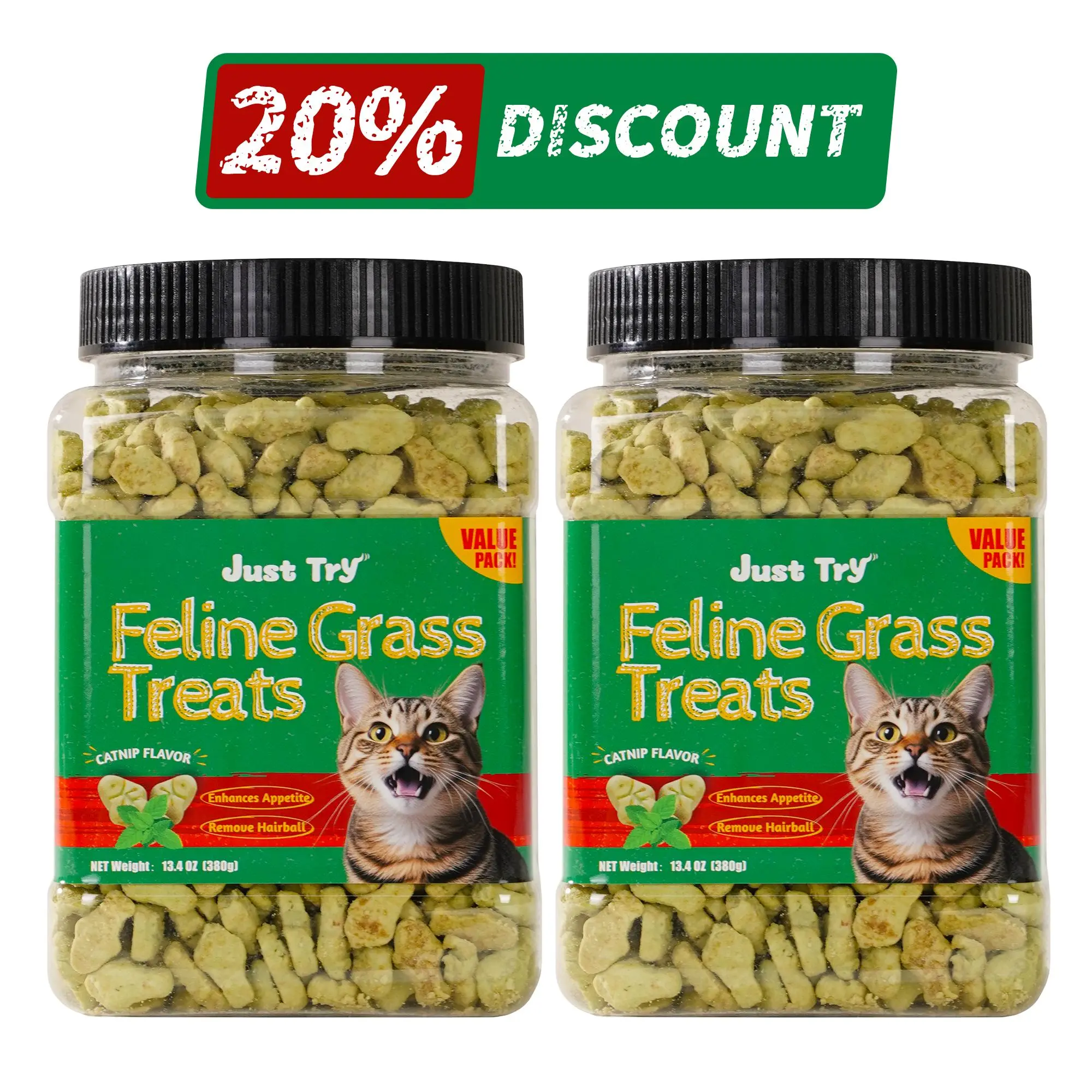 Just Try Cat Treats for Indoor Cats Hairball Control Natural Salmon Healthy Cat Grass Treats Kitten Snacks Training Biscuits Catnip for Cats Dental Care 13.4 OZ