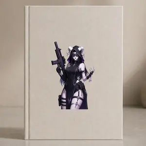 Dark Fantasy Horned Tactical Girl Sticker, Purple Rifle Anime Decal for Laptop Bottle