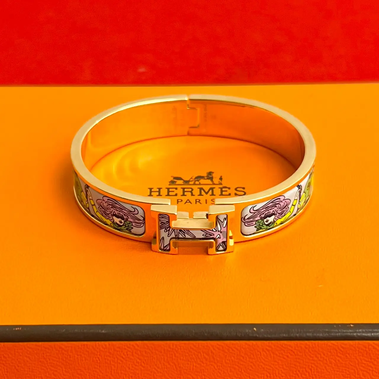 Pre-owned HERMÈS Stainless Small Leather Goods Hermes Click H Bracelet Size 17