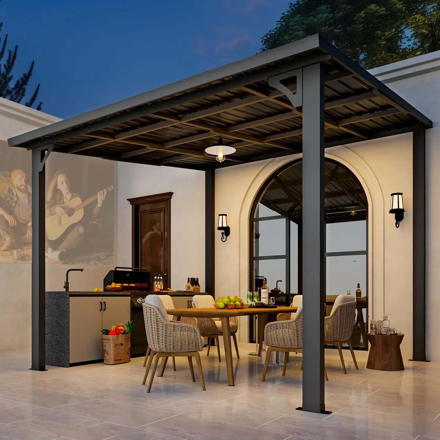 【Multiple packages arrived at different time】AECOJOY Patio Metal Hardtop Gazebo Outdoor Pergola Heavy Duty Galvanized Steel Wall-Mounted 80 MPH Weather Resistant 100% UV Protection Easy Installation Modern Lounge