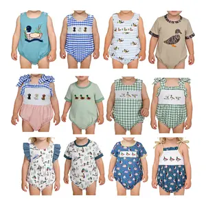 Short sleeves camouflage duck fishing dog printed romper hunting baby bubble