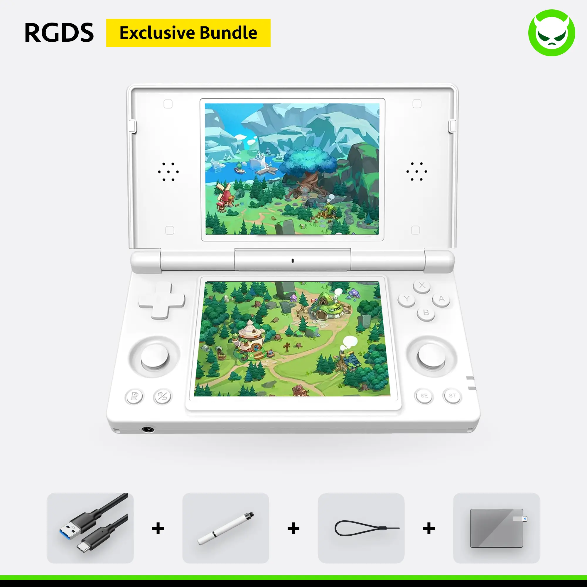 Anbernic RG DS【Buy 1 Get 1 Capacitive Stylus + 1 Lanyard + 2 Screen Protectors + 1 Charging Cable】Dual Screens 4-inch IPS 640*480 Android 14 RK3568 Quad-core 64-bit 4000mAh Six-axis Gyroscope Sensor Ready to Use