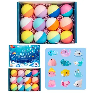 Children Bath Ball Set with Surprise Toys, 12-Piece Gift Box, Easter Basket Filler, Unisex, Contains Bubble Bath and Toys, Gentle Skin Repair